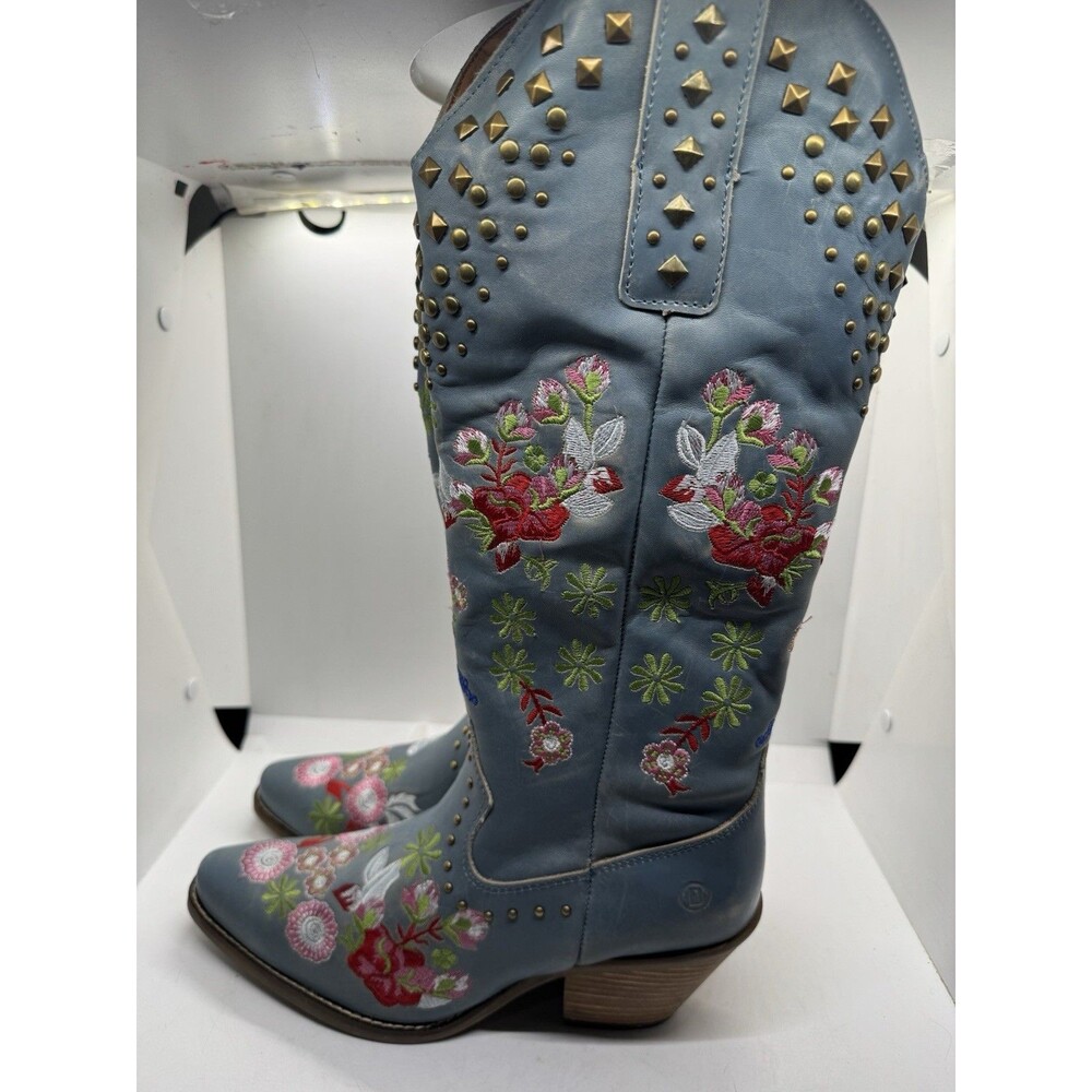 Dingo Boots Blue Womens 7M Cowboy Poppy Floral Pattern New